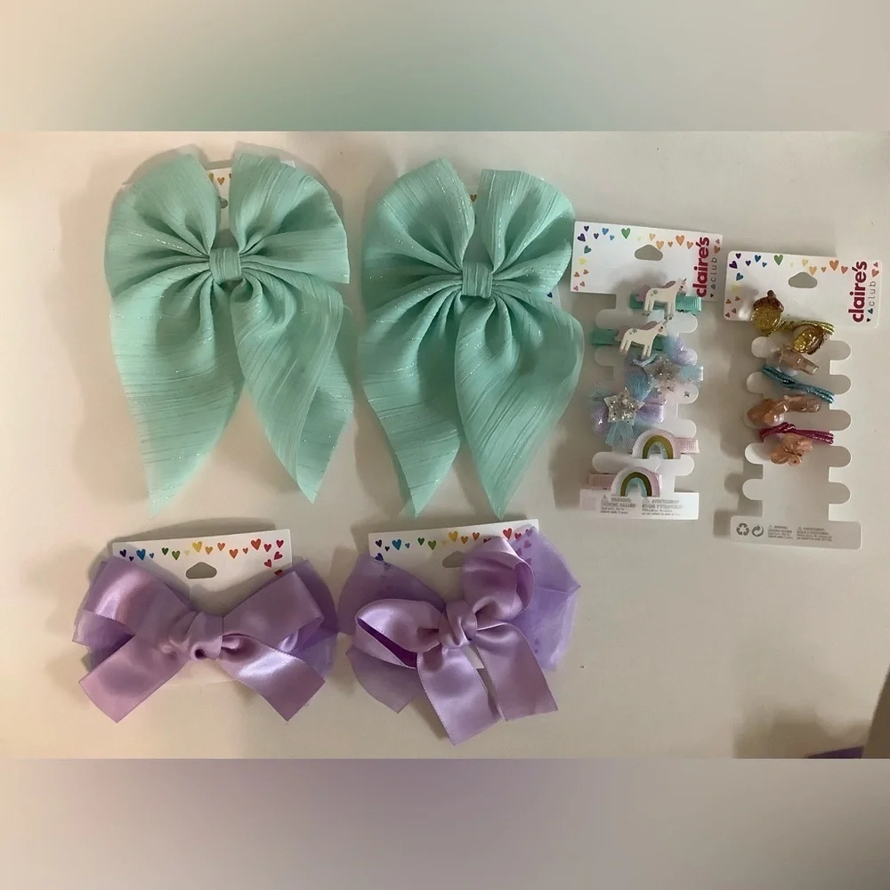 Claire's Mint and Lavender Hair Bow & Ties Bundle New